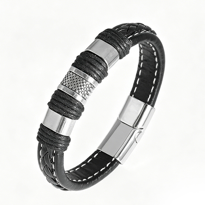 Double-layered vintage leather bracelet
